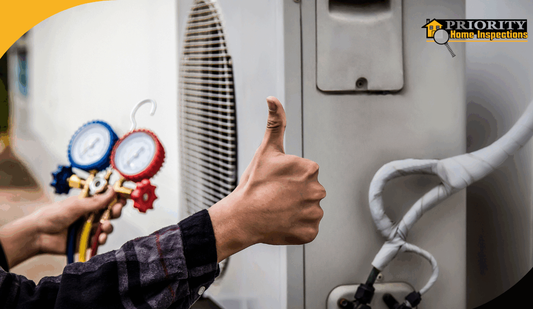 Inspector testing outdoor air conditioning unit performance.